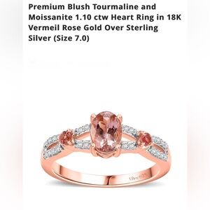Premium Blush Tourmaline & Moissanite Heart Ring 18K Rose Gold Sz 7 New in Box!